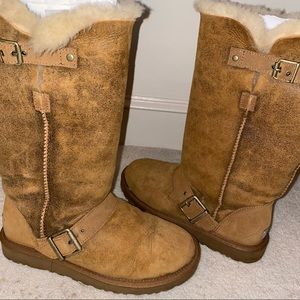 Rare UGG Dylyn tall chestnut buckle boots